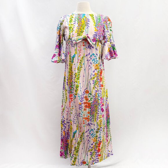 Vintage floral maxi dress with bow detail and bell sleeves - fits like a small - Picture 2 of 3